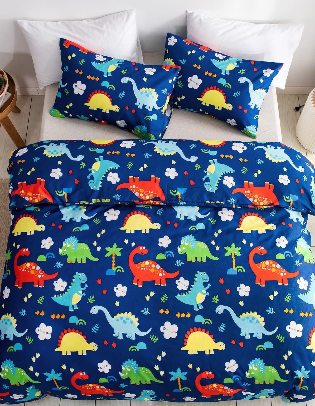 Dinosaur Twin Size Dinosaur Duvet Cover Set, Kids Bedding Duvet Covers, Reversible Brushed Microfiber Lightweight Dino Duvet Cover Set for Boy Children, Blue