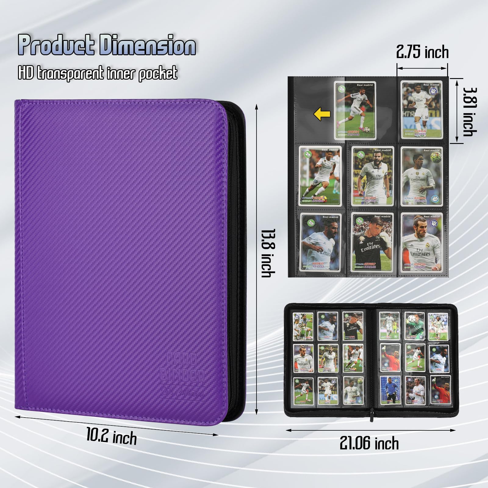 Raccoglitore di carte collezionabili, raccoglitore di carte collezionabili di alta qualità, 9 tasche, double face, 540 tasche, in poliuretano, per MTG, TCG, carte sportive, carte da gioco (viola 1)
