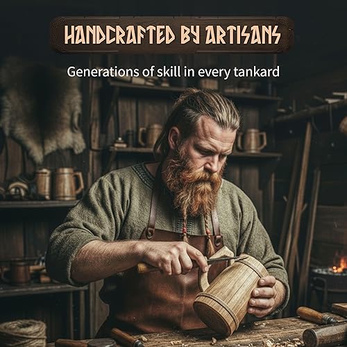Miniatura 4 de Norse Tradesman Taza de cerveza de madera, 100% hecha a mano, incluye bolsa de regalo medieval, 32 onzas