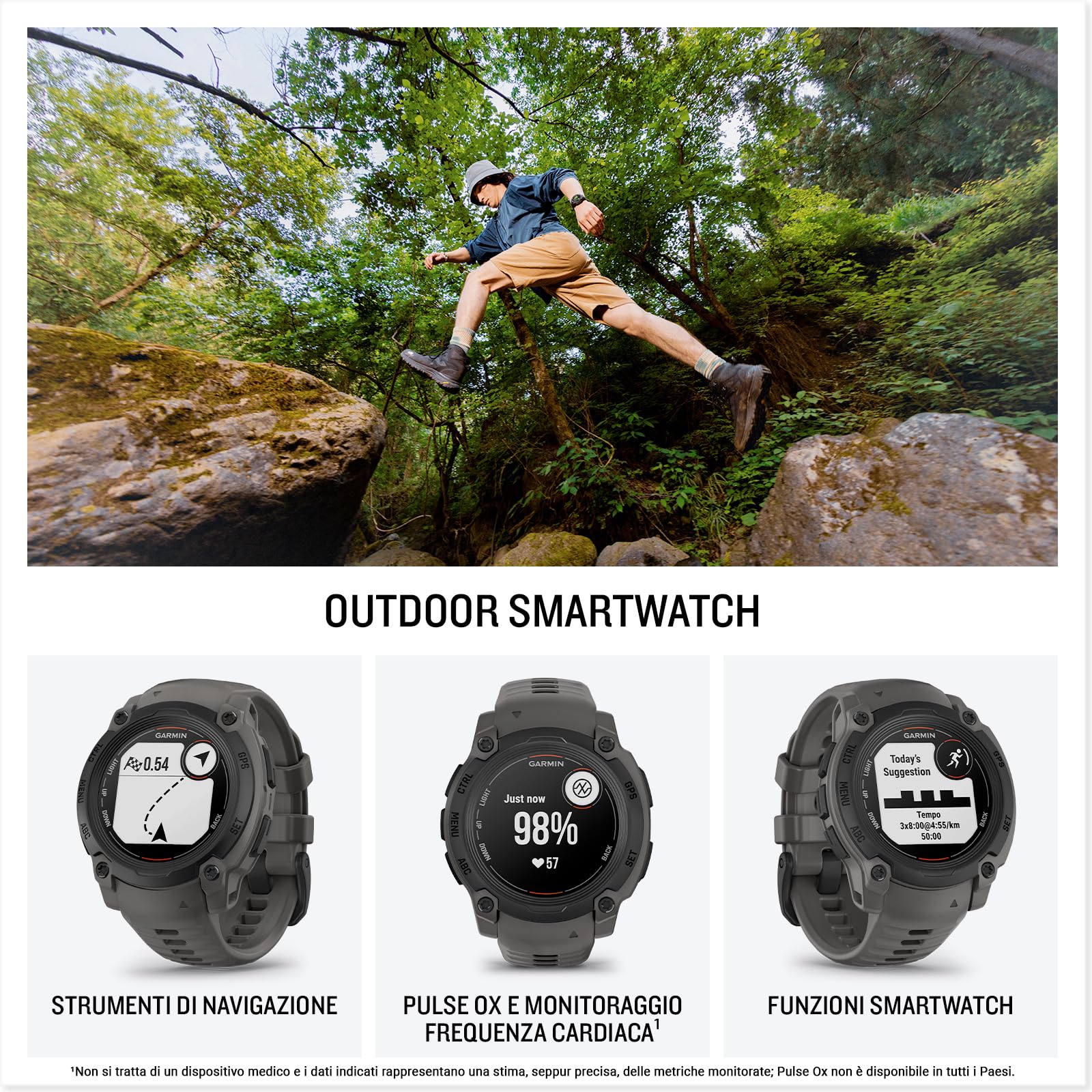 Garmin Instinct E, Smartwatch, 40mm, Display MIP, GPS, Cardio, SpO2, +70 app per lo sport, Training Readiness, Activity Tracker 24/7, Notifiche, Connect IQ, Autonomia 14 giorni (Black & Charcoal)