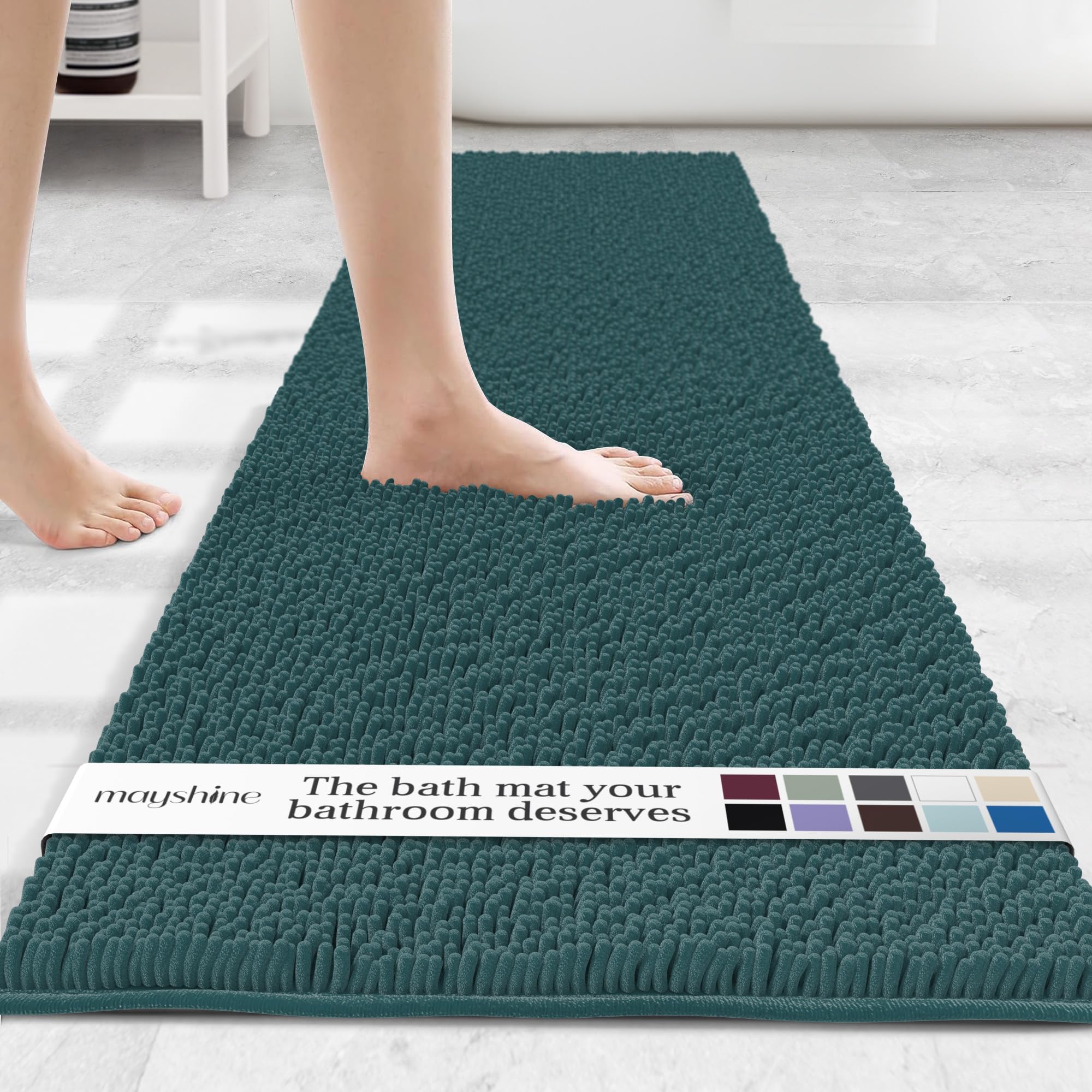 MAYSHINE Runner Plush Shaggy Chenille Bath Mat, 71"x31", Extra Soft, Super Absorbent, Non-Slip Bathroom Rug | Fluffy Microfiber, Area Rug Sets for Bathroom Floor, Kitchen, Living Room, Teal