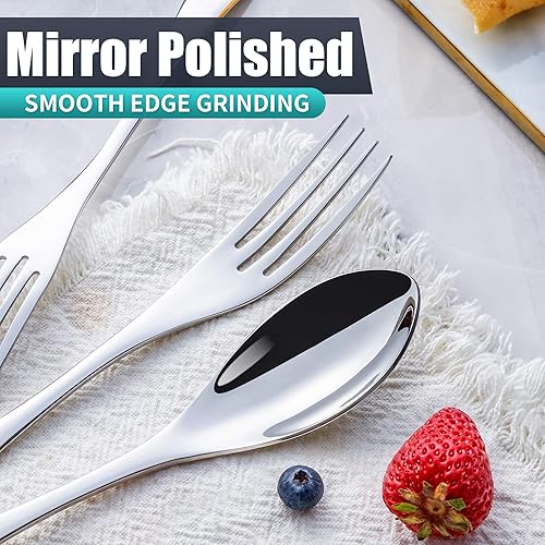 Miniatura 4 de Juego de cubiertos de 24 piezas con cuchillos de carne para 4, moderno juego de cubiertos de acero inoxidable 1810, juego de utensilios para el