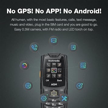 AGM M6 Rugged Feature Cell Phone, 4G Basic Mobile Phones, Waterproof | Drop-Proof, Large Buttons | Large Font, 109dB Powerful Speaker, Dual SIM, 2500 mAh (M6 ST, Basic Phone)