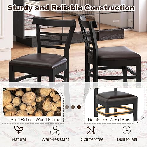 Miniatura 7 de Giantex Juego de 4 sillas de comedor de madera, sillas de cocina tapizadas de piel sintética con patas de madera de goma, asiento acolchado,