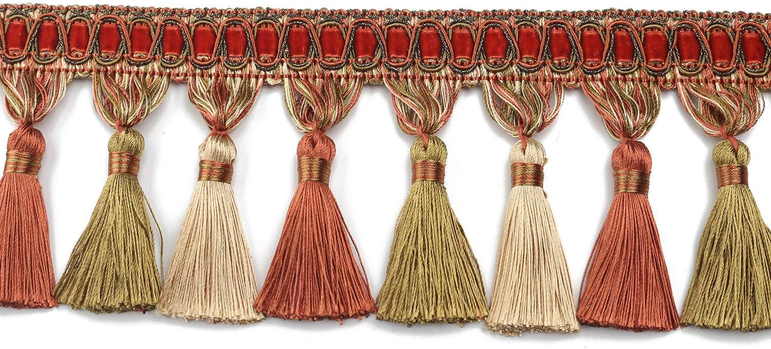 Fenghuangwu 6.5 Yard Handmade Tassel Fringe Trim, 10Cm/3.94Inch Diameter Tassel Fringing Trimmings Hand Knitting for DIY, Decor,Curtain Tablecloth Home Decoration-Dark Coffee