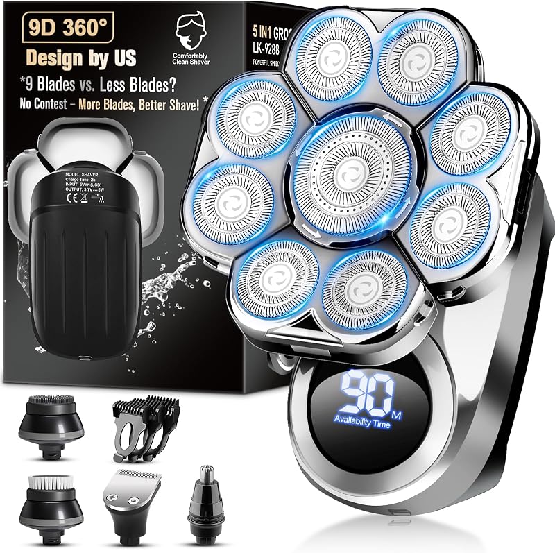 Barbeador elétrico rotativo Handsomemen 9D com cabeças flutuantes, kit multifuncional, recarregável via USB