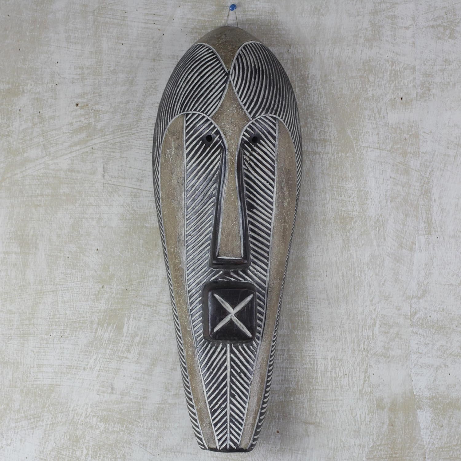 NOVICA Ghanaian Large Wood Hand Carved Mask, Brown, 'Songye Man'