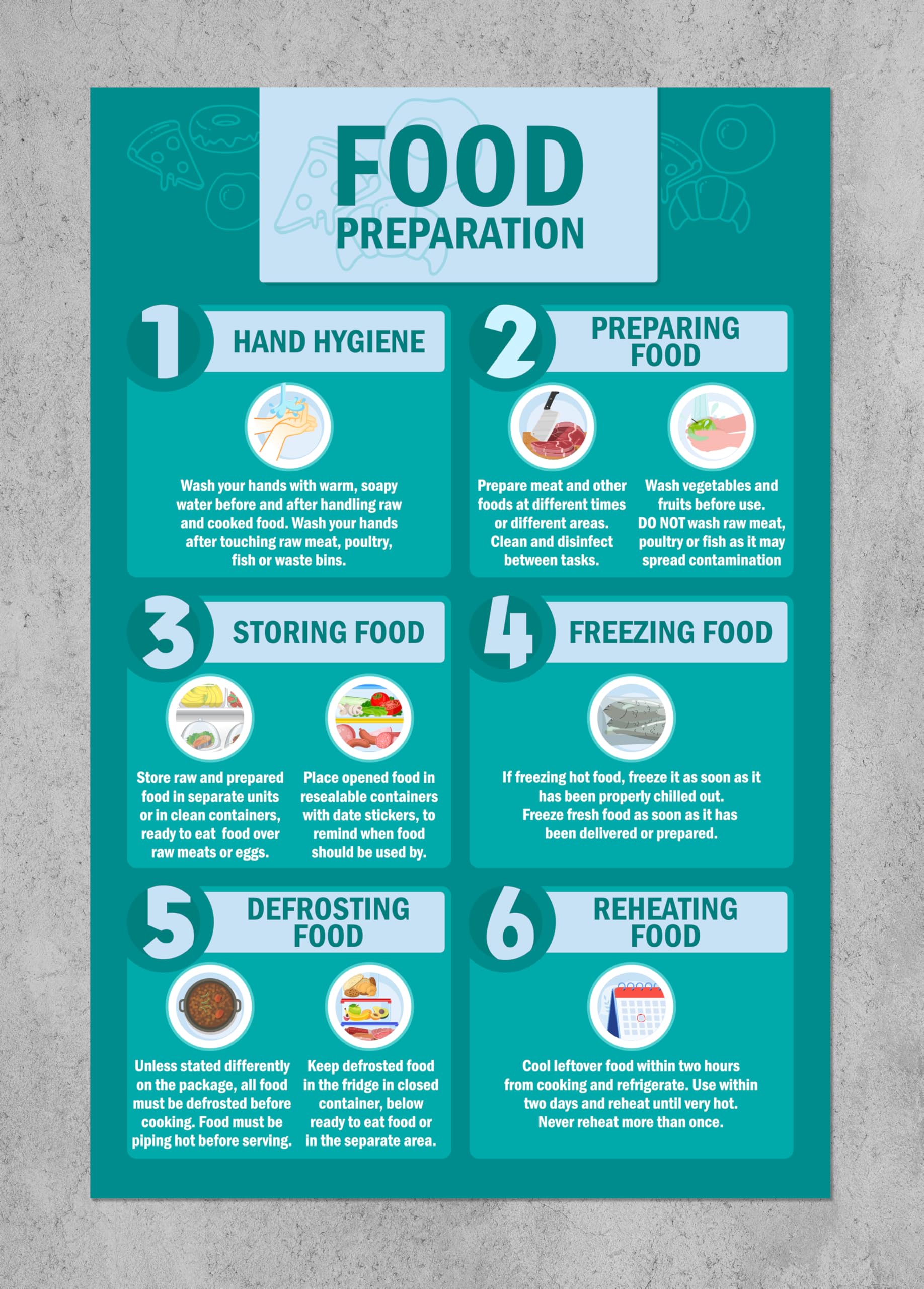 Food preparation poster - Self adhesive sticker (600mm x 400mm)