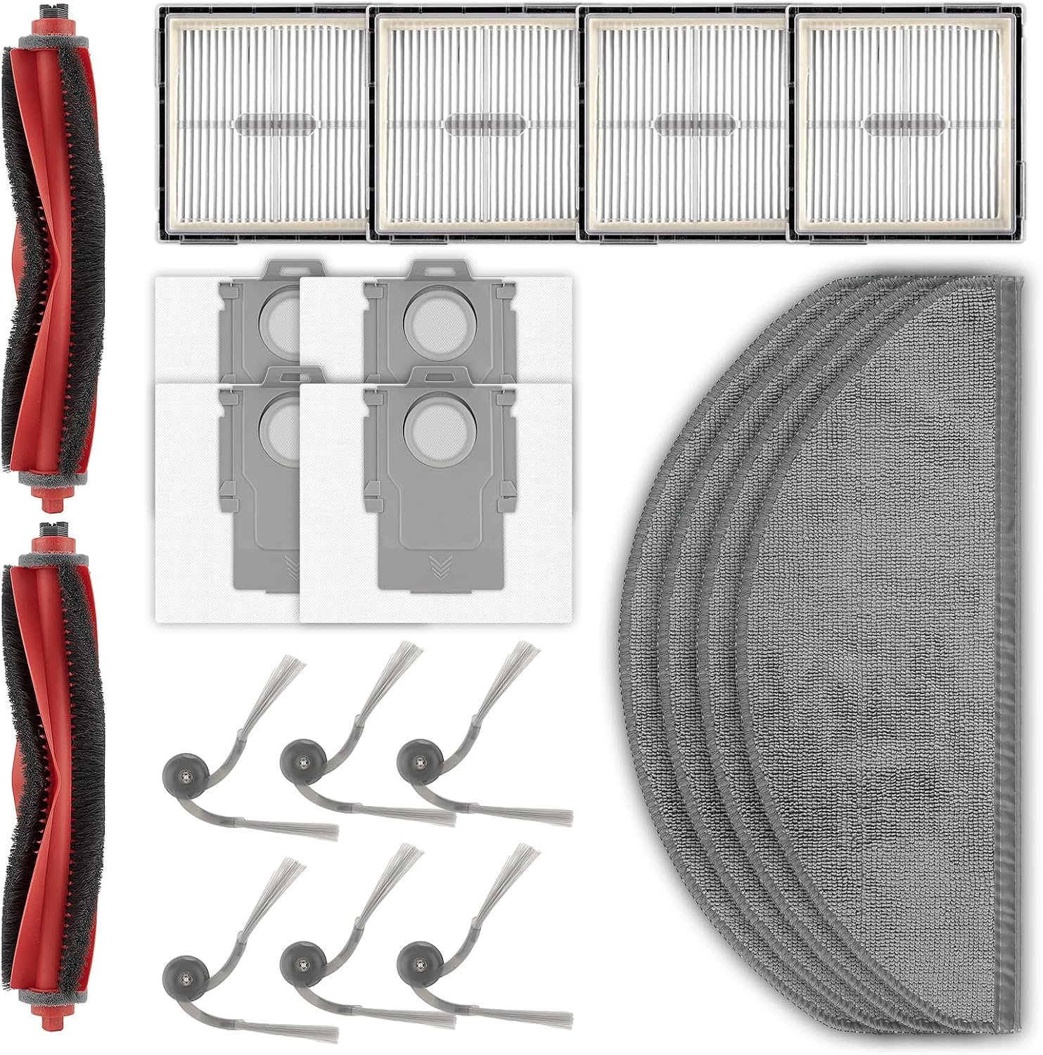 (20 Pack) Q10 X5+ Replacement Parts Compatible with Roborock Q10 X5+ Robot Vacuum Cleaner, 2 Roller Brushes, 6 Side Brushes, 4 HEPA Filters, 4 Dust Bags, 4 Mop Pads, Accessories Kit