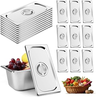 10 Pack 1/3 Size Steam Table Pan Covers Universal Handled Lid Stainless Steel With Handle Restaurant Commercial Hotel Pan Cover 6.9 x 12.8 Inch for Food, Fruits, Vegetables