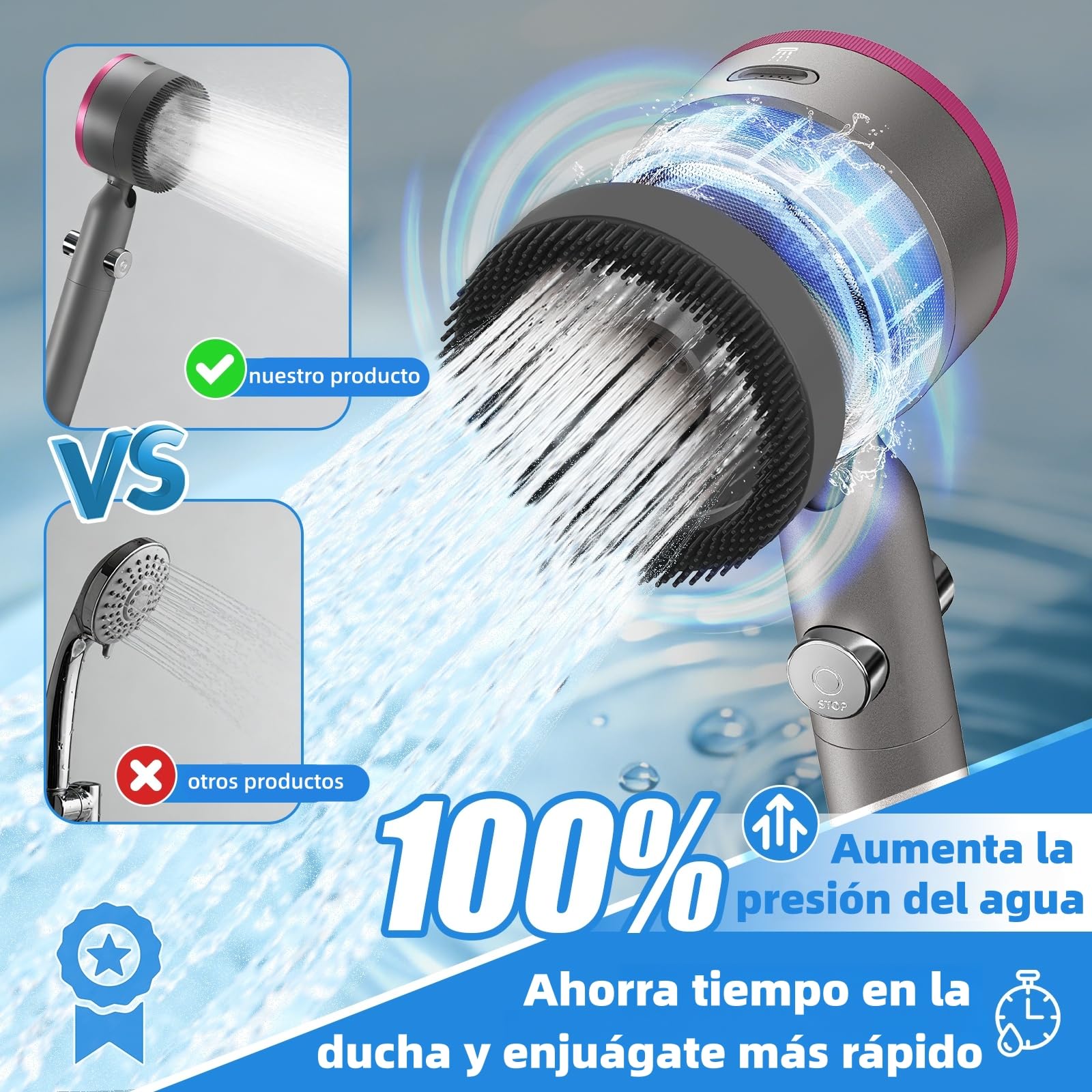Alcachofa de Ducha con Filtro, Alcachofa Ducha de Alta Presión,Ducha Antical con Manguera de 1.5M,Soporte,Filtro*5,Alcachofas con 4 Modos,Modelo que Ahorra Agua para Agua Dura con OFF/ON — view 6