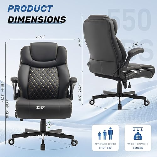 Miniatura 2 de Silla de oficina de cuero, silla de escritorio ejecutiva ergonómica grande y alta con soporte lumbar, silla de juegos de PC de poliuretano