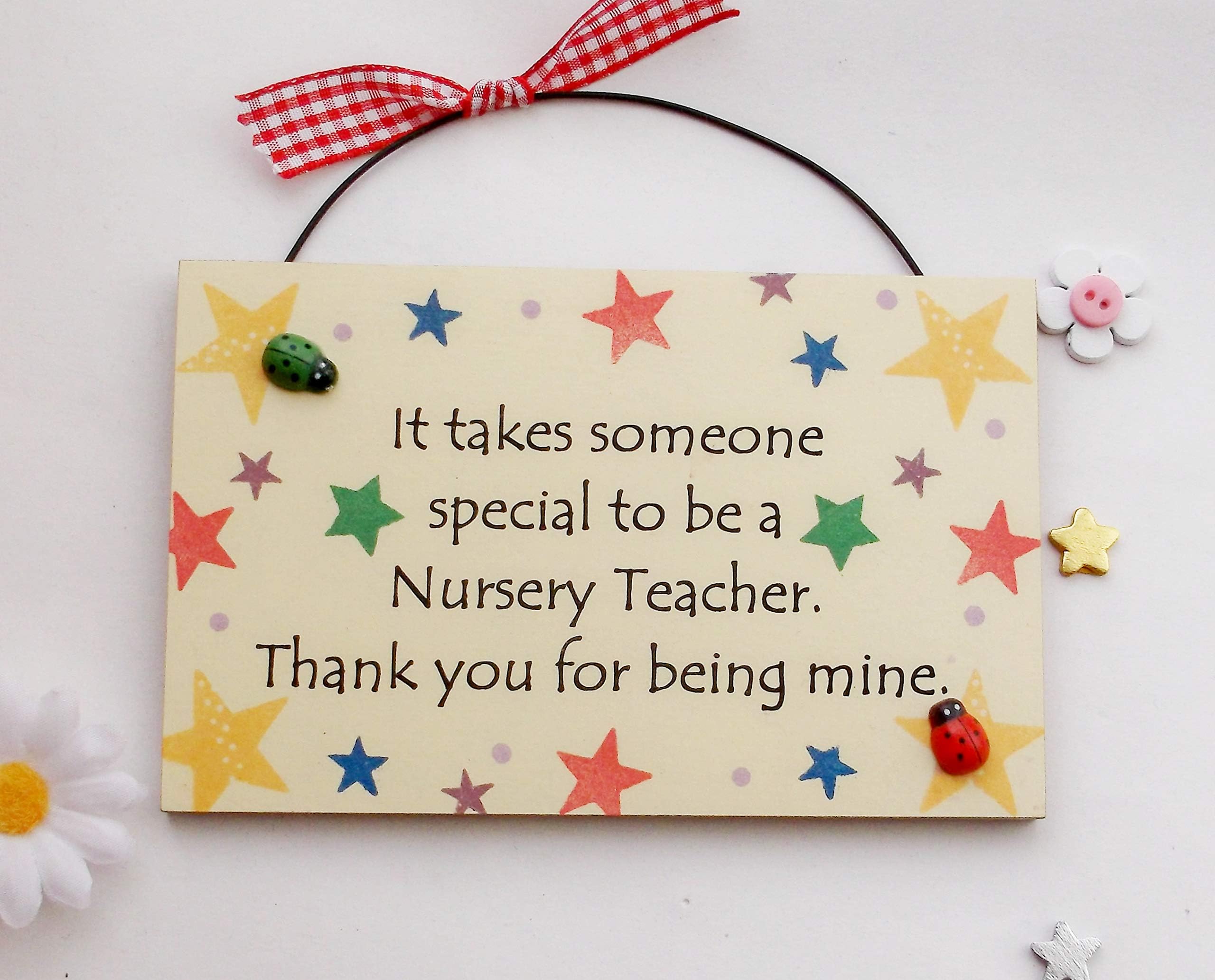 Bright Nursery Teacher Wooden Plaque