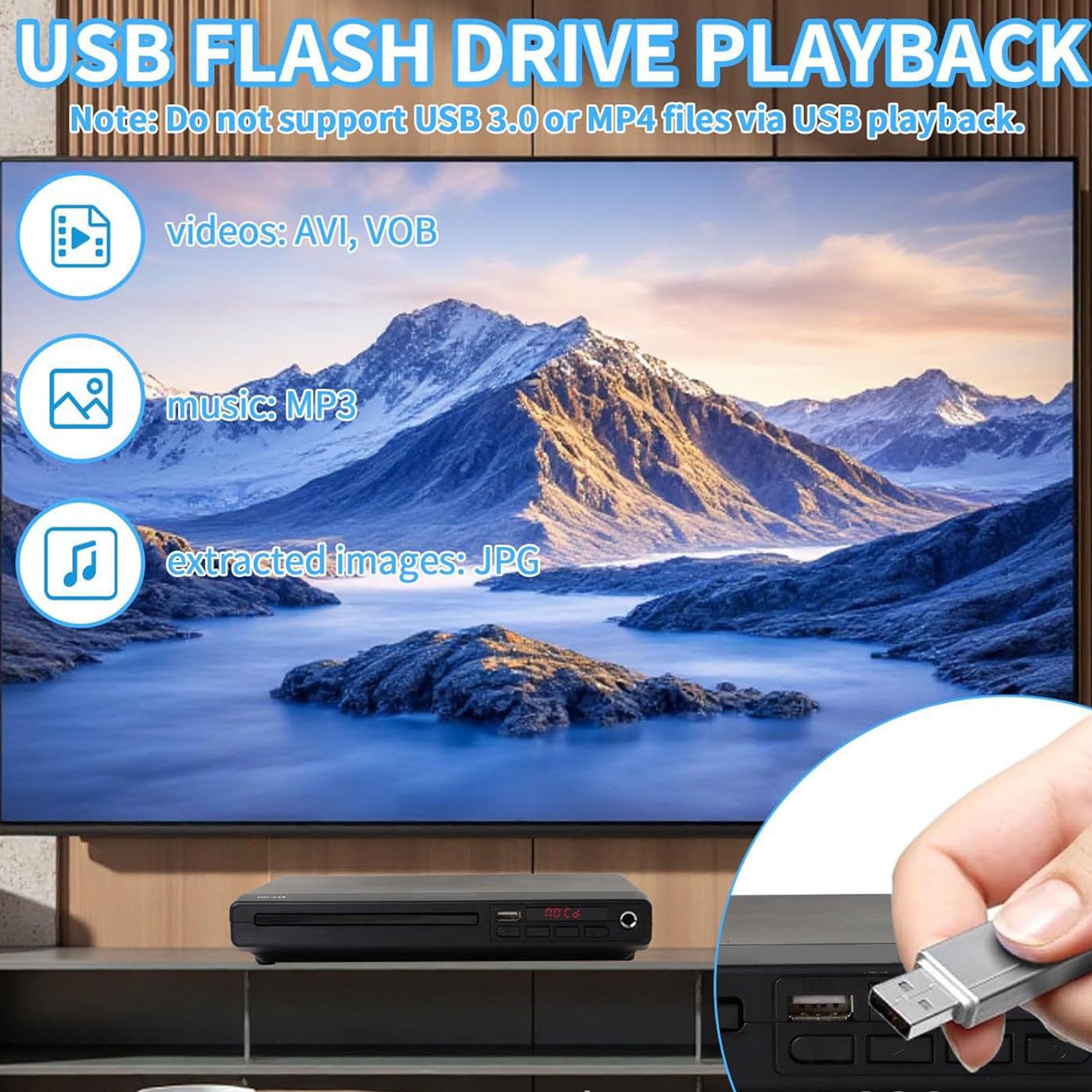 GOWENIC Odtwarzacz DVD, jakość Obrazu 1080P HD, Pliki na Pendrive'ie USB, z Pilotem i Mikrofonem, do Telewizora z Wejściem USB 6,5 Mm i Odtwarzaniem Plików MP3 (wtyczka UE)