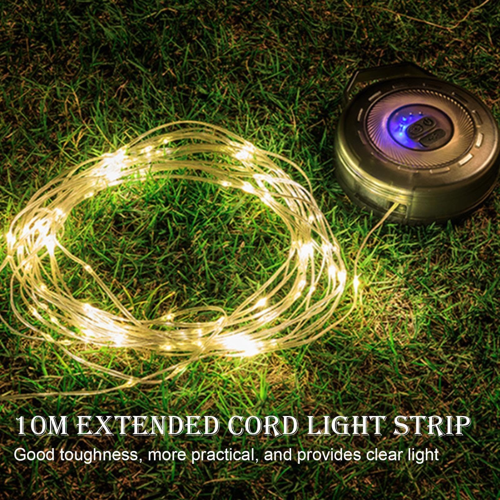 Guirlande lumineuse de tente de camping – 2000 mAh – Lampe féérique rechargeable avec 6 modes – Guirlande lumineuse rétractable pour terrasse, auvent, jardin, cour, pelouse, auvent