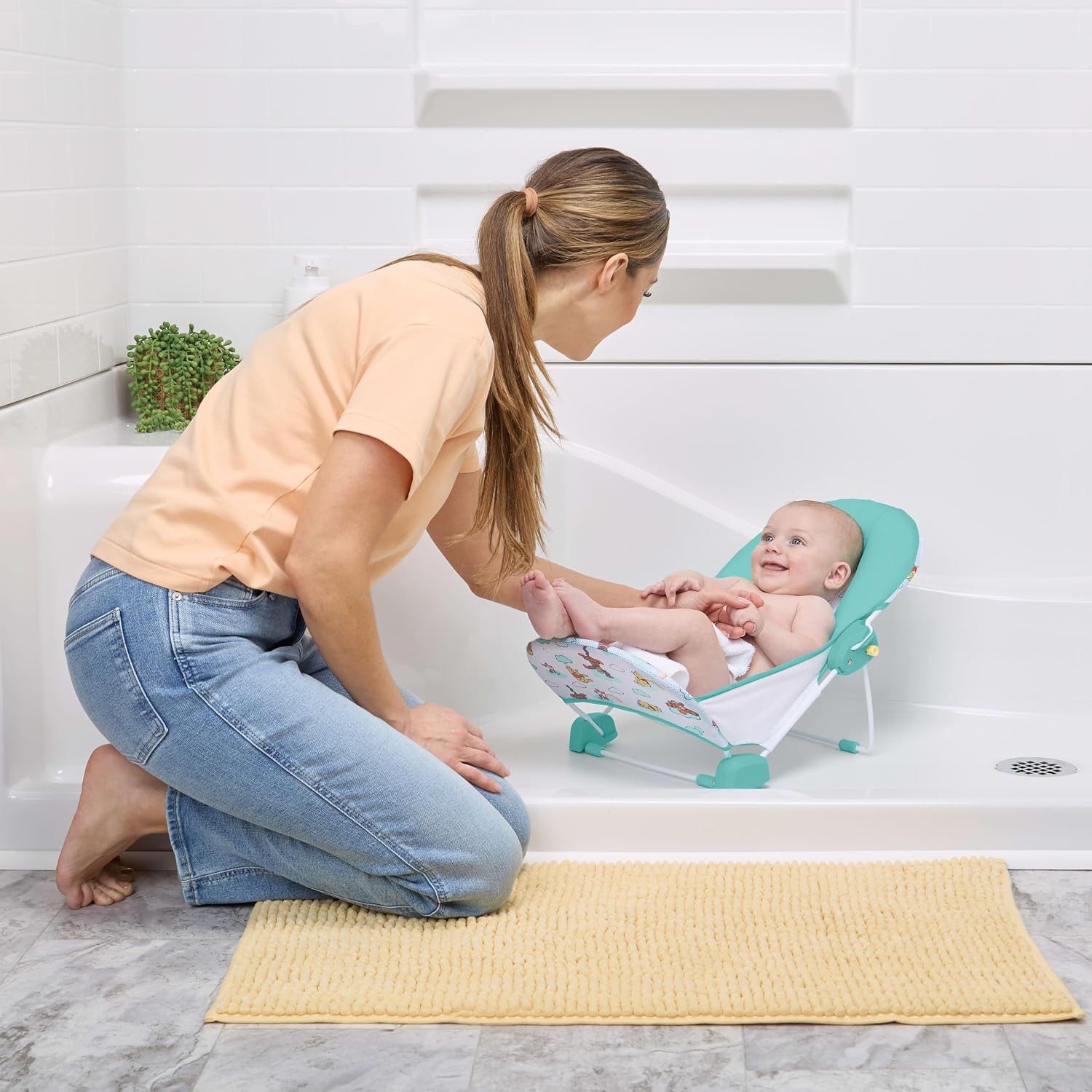 Disney Baby Winnie the Pooh Foldaway 2-Position Baby Bath Seat, Adjustable Support for Sink or Bathtub, Ages 0-6 Months up to 20 Pounds, Machine-Washable Sling, by Bright Starts