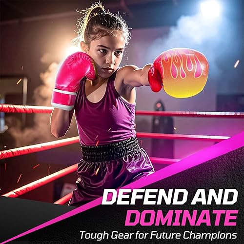 Miniatura 3 de Flexzion Guantes de boxeo para niños de 4 onzas  Guantes de boxeo de entrenamiento, guantes de boxeo para niños con piel sintética y protección de