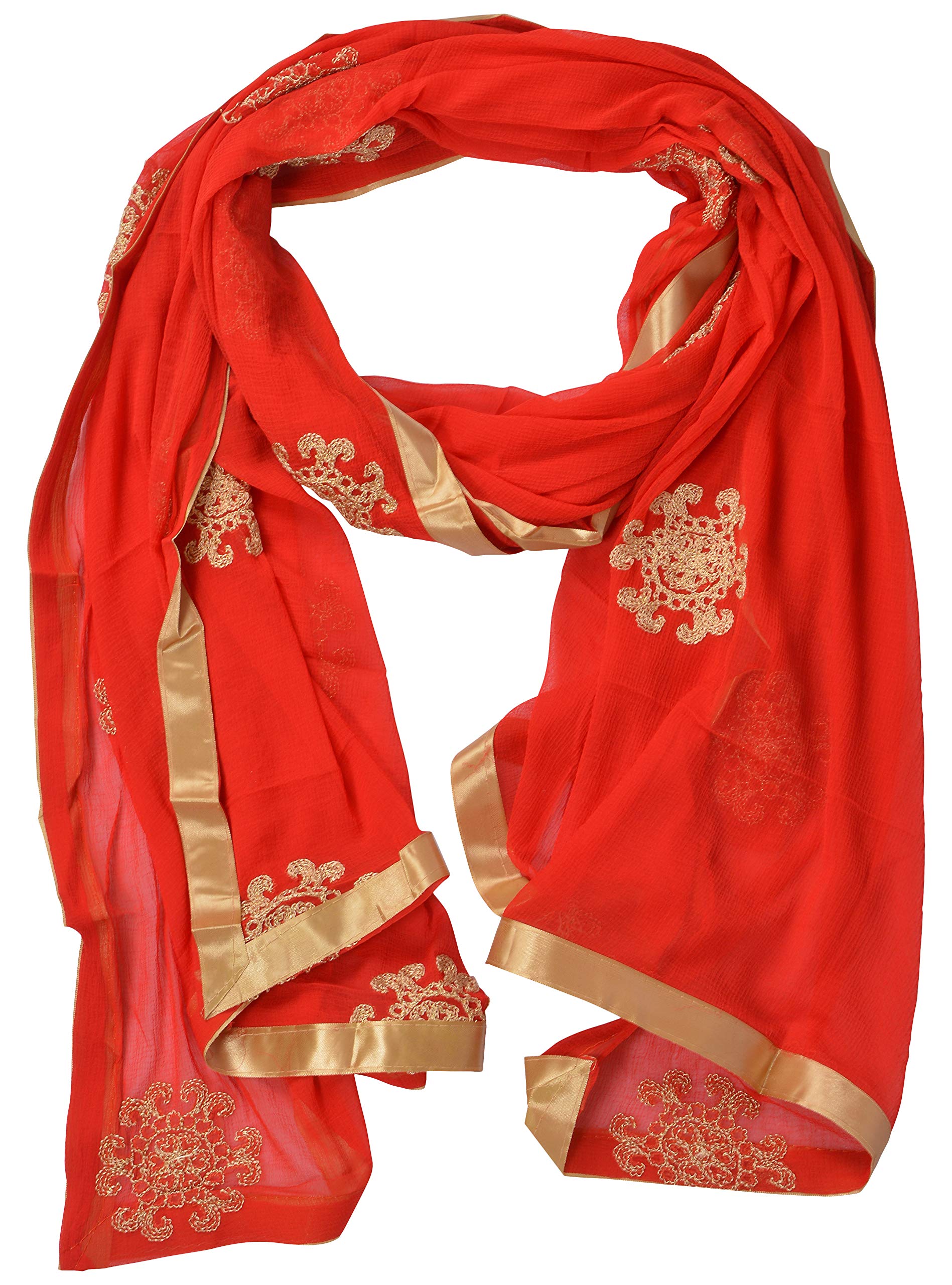 youthquake Flower Butta Work Emborided Chiffon Dupatta with 4 Side Golden Lace-picture-49