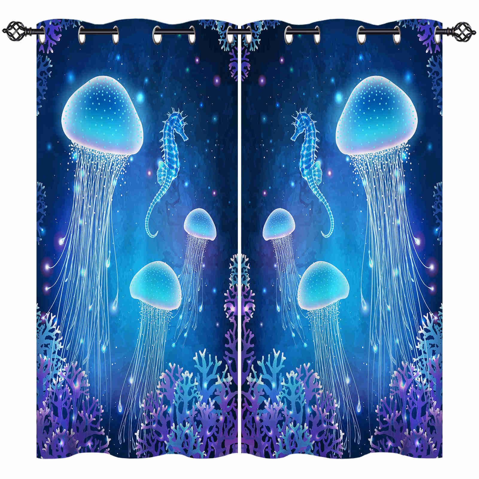 ANHOPE Jellyfish Seahorse Blackout Curtains Eyelet 2 Panels 52 x 63 Inch