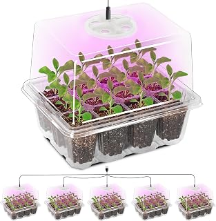 Bonviee Seed Starter Trays with 12-LED Grow Lights, Clear, 5 Pack
