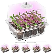 MIXC Seed Trays with Grow Light, 5 Pack Seed Trays with Lids, Propagators for Plants with Adjustable Lids and Clear Cell Tray, Propagator with 8 Full Spectrum Led Lamp Beads, For Indoor Plants, Clear