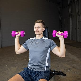 Body-Solid Tools (BSTVD7PR) Vinyl Dumbbell for Aerobic Strength Training and Physical Therapy, Hand Weights for Men and Women, Commercial and Home Gym Free Weights Hex End Dumbbells, Purple, 7lbs. Pair