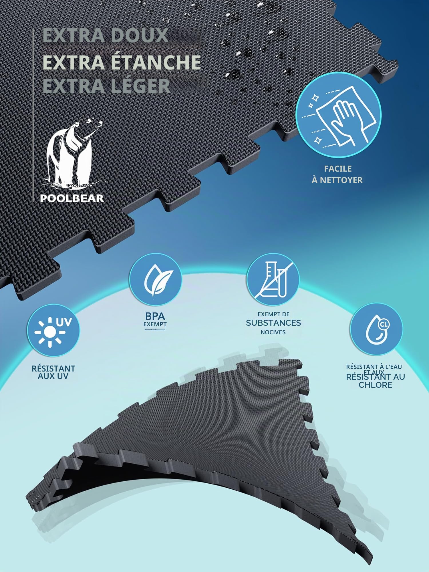 PoolBear Tapis rond pour jacuzzi - 240 cm - Tapis de protection de sol pour jacuzzi extérieur - Tapis de piscine - Protection du sol - Noir