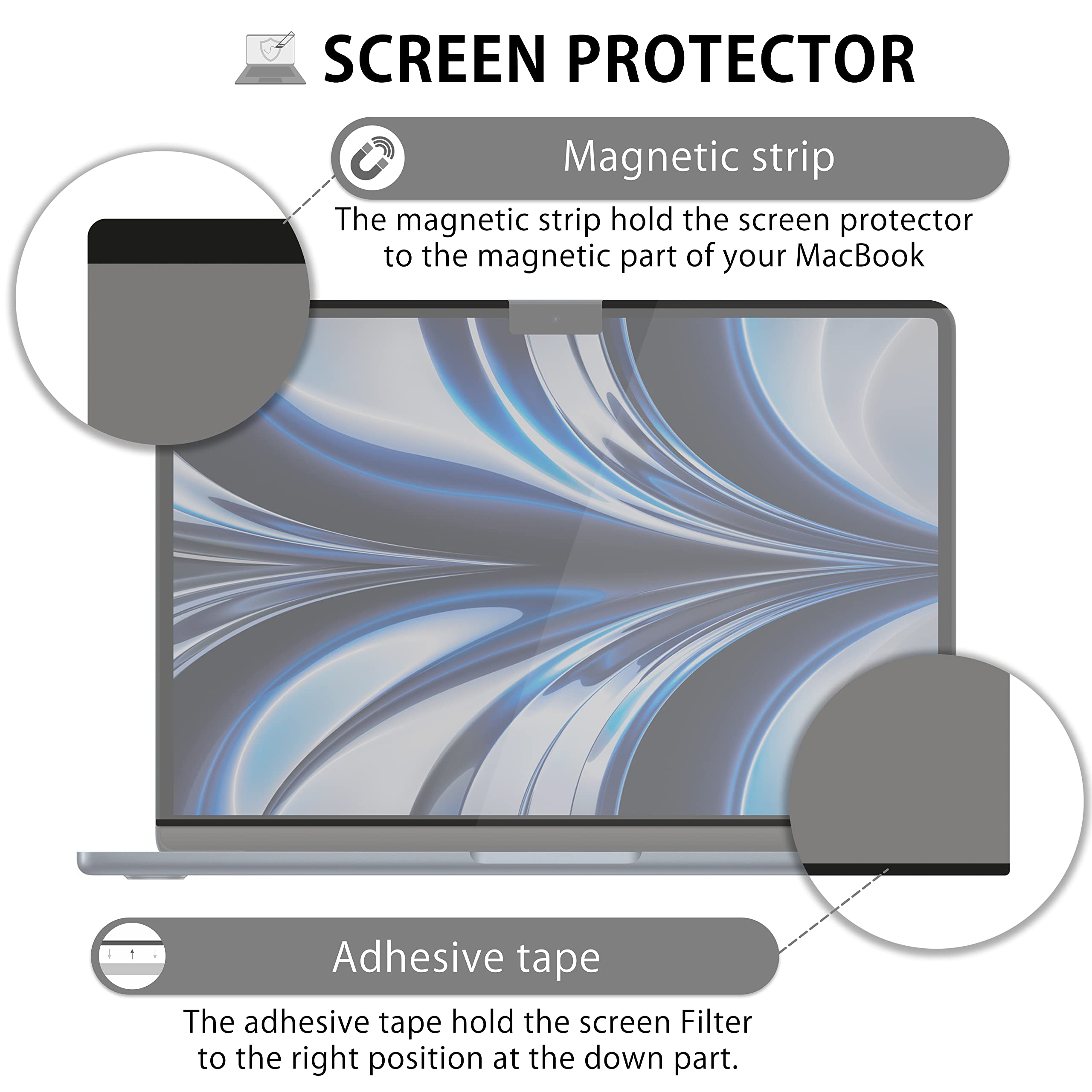 MyGadget Protection Écran Anti Spy Apple MacBook Air 13,6 pouces 2022 Filtre magnétique Amovible