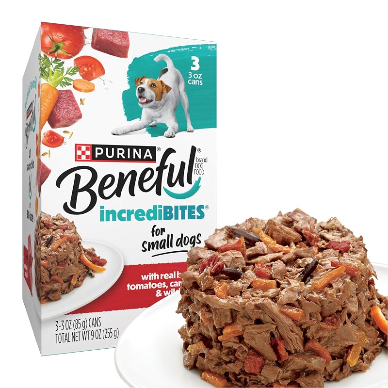 Ração Úmida para Cães Adultos de Pequeno Porte Beneful IncrediBites com Carne Bovina e Molho Purina – 24 Latas de 84 g