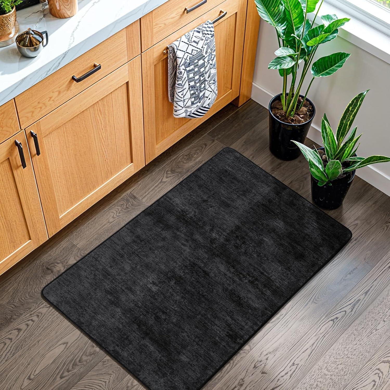 washable 2x3 entry rugs for entryway kitchen bathroom door mat indoor entrance - stain resistant non-slip backing low pile black rug,durable & ultra- farmhouse decor(2x3,black) black 2' x 3' (rectangular)