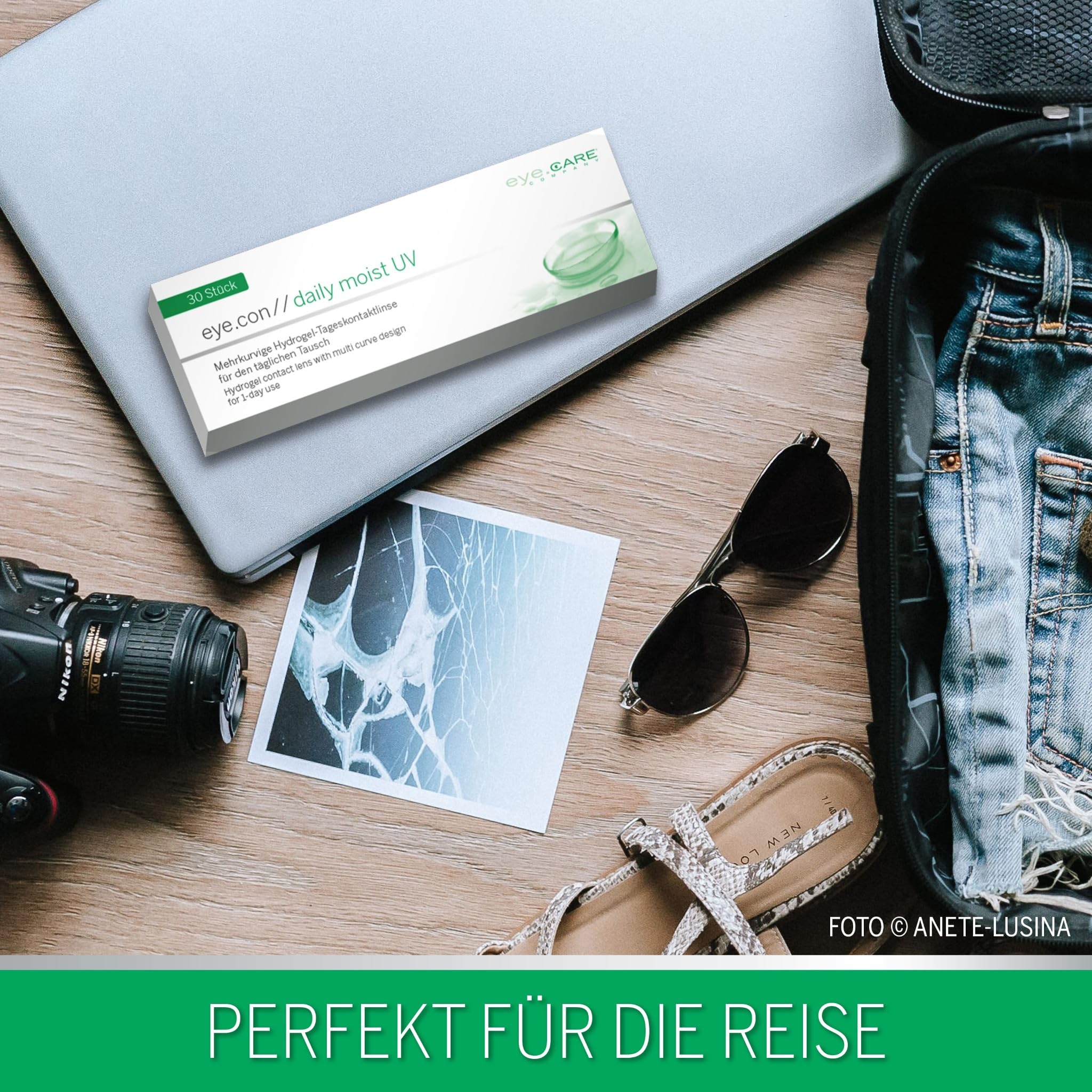 Eye.Con Daily Moist UV weiche Tageslinsen aus Hydrogel – 30 dailies Contact Lenses mit hoher Wasserbindung für empfindliche Augen. Mehrkurvige Kontaktlinsen. BC 8.6mm, DIA 14.3mm, -2.75 Dioptrien.