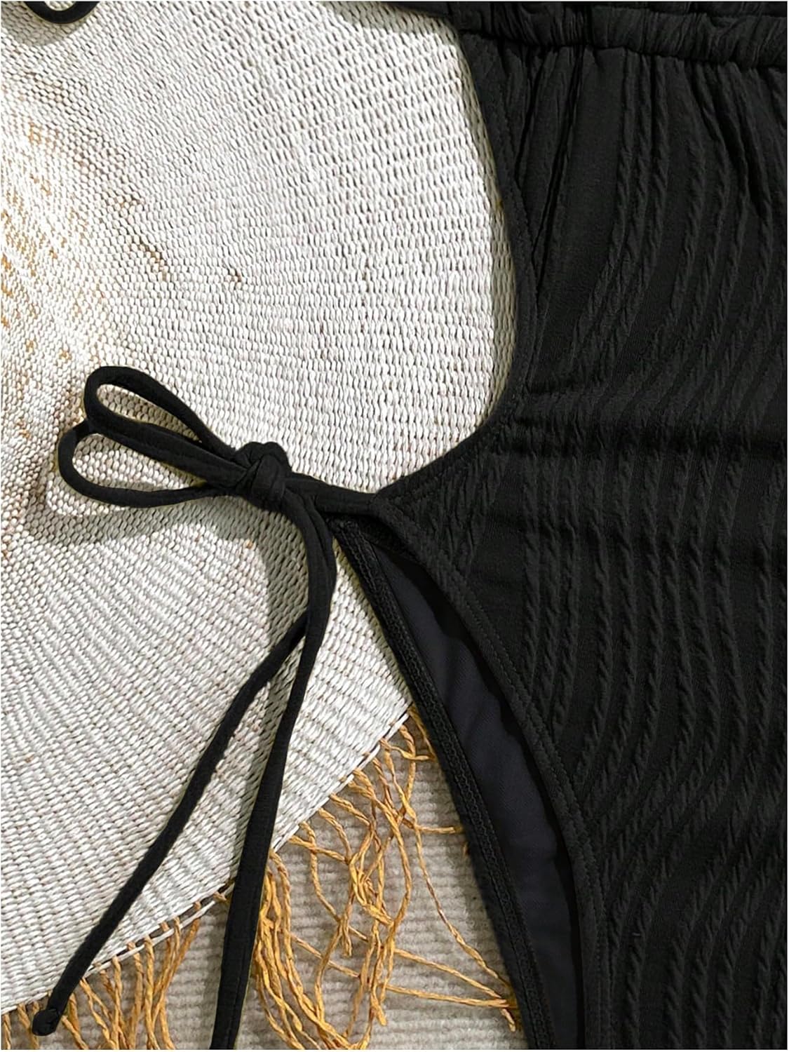 Verdusa Women's Textured Cut Out One Piece Swimsuit Tie Knot Halter Monokini Vacation Bathing Suit