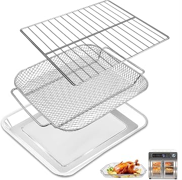 GCQ 3 Pieces Set Air Fryer Accessories for Emeril Lagasse 26 QT Extra Large Air Fryer Convection Toaster Oven,Food Grade Steel Air Fryer Bake Pan Basket Wire Rack Kit Replacement Parts
