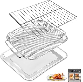 Air Fryer Accessories for Emeril Lagasse 26 QT Extra Large Air Fryer Convection Toaster Oven, 3 Pieces Set Food Grade Steel Air Fryer Bake Pan Basket Wire Rack Kit Replacement Parts
