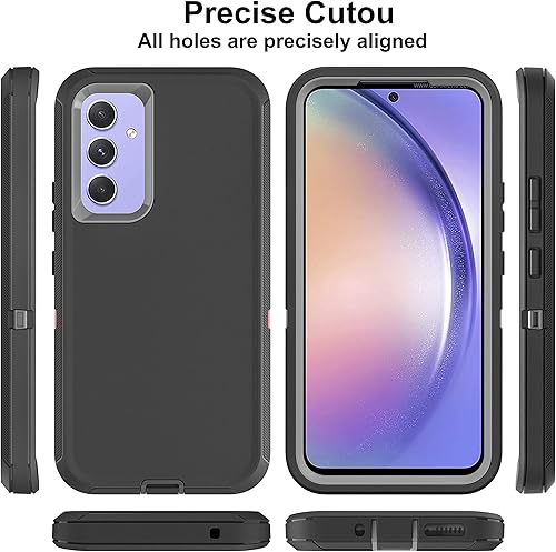 Miniatura 5 de Funda para Samsung Galaxy A54 5G, 3 en 1, protección resistente a prueba de golpes con 2 protectores de pantalla de vidrio templado, (negrogris)