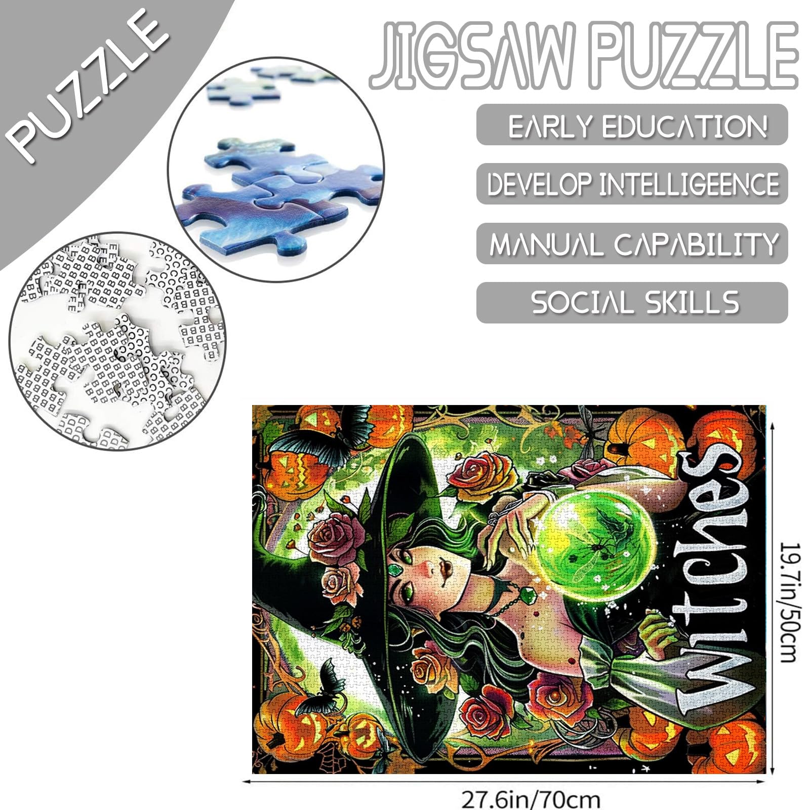 Halloween Hexen Puzzle – 1000 Teile, 50x70 Cm, Mystisches Vollmond-Motiv