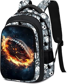 School Backpack for Boys - American Football Boys Backpack for Kids Children Teens Elementary Middle School - 17 Sport Bookbag Travel Back Pack for Age 6-18