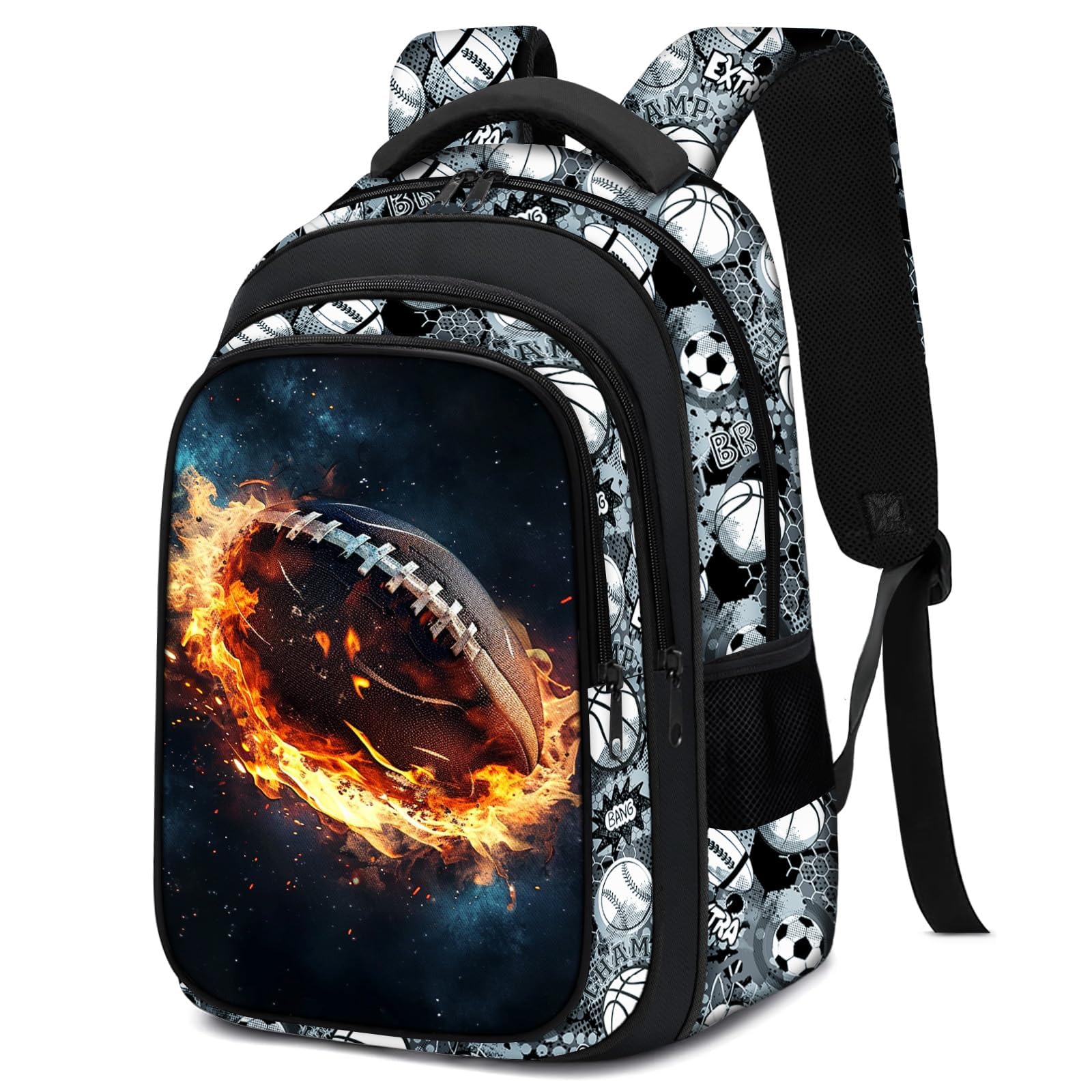 Fitvc School Backpack for Boys - American Football Boys Backpack for Kids Children Teens Elementary Middle School - 17″ Sport Bookbag Travel Back Pack