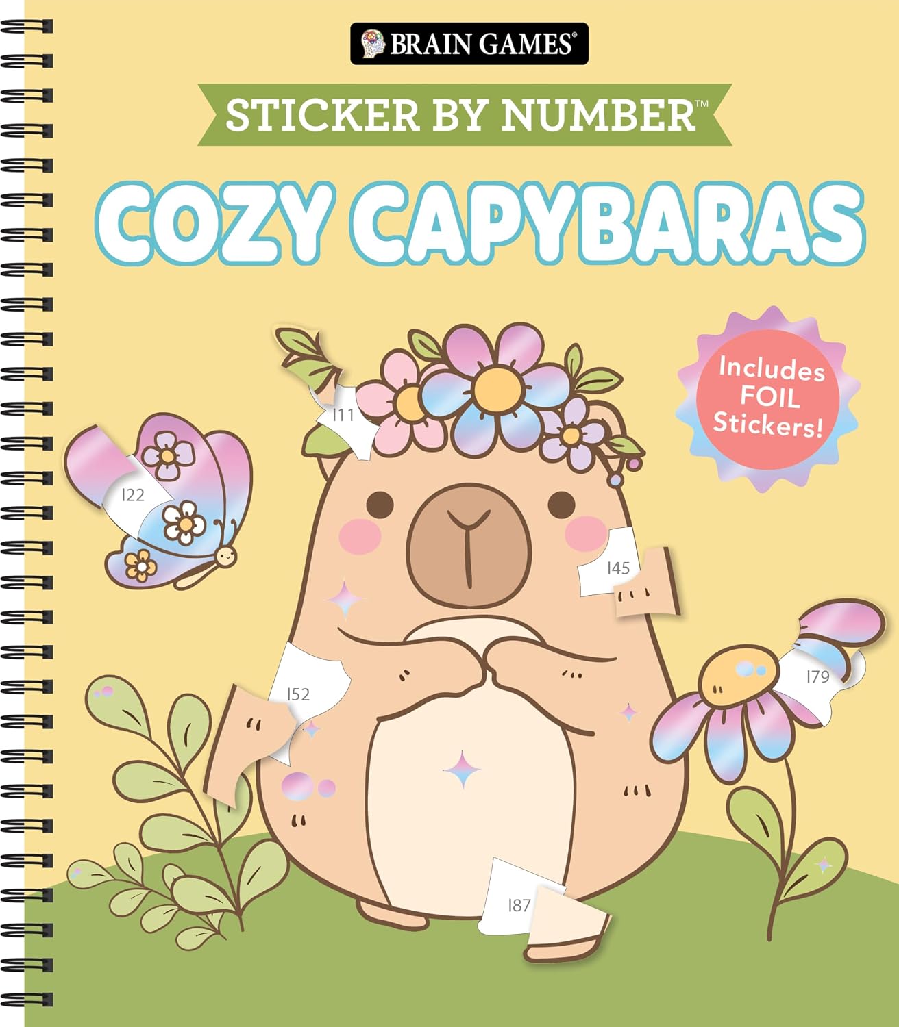 Brain Games - Sticker by Number: Cozy Capybaras: Includes a Foil Sticker Sheet to Complete Each Image!