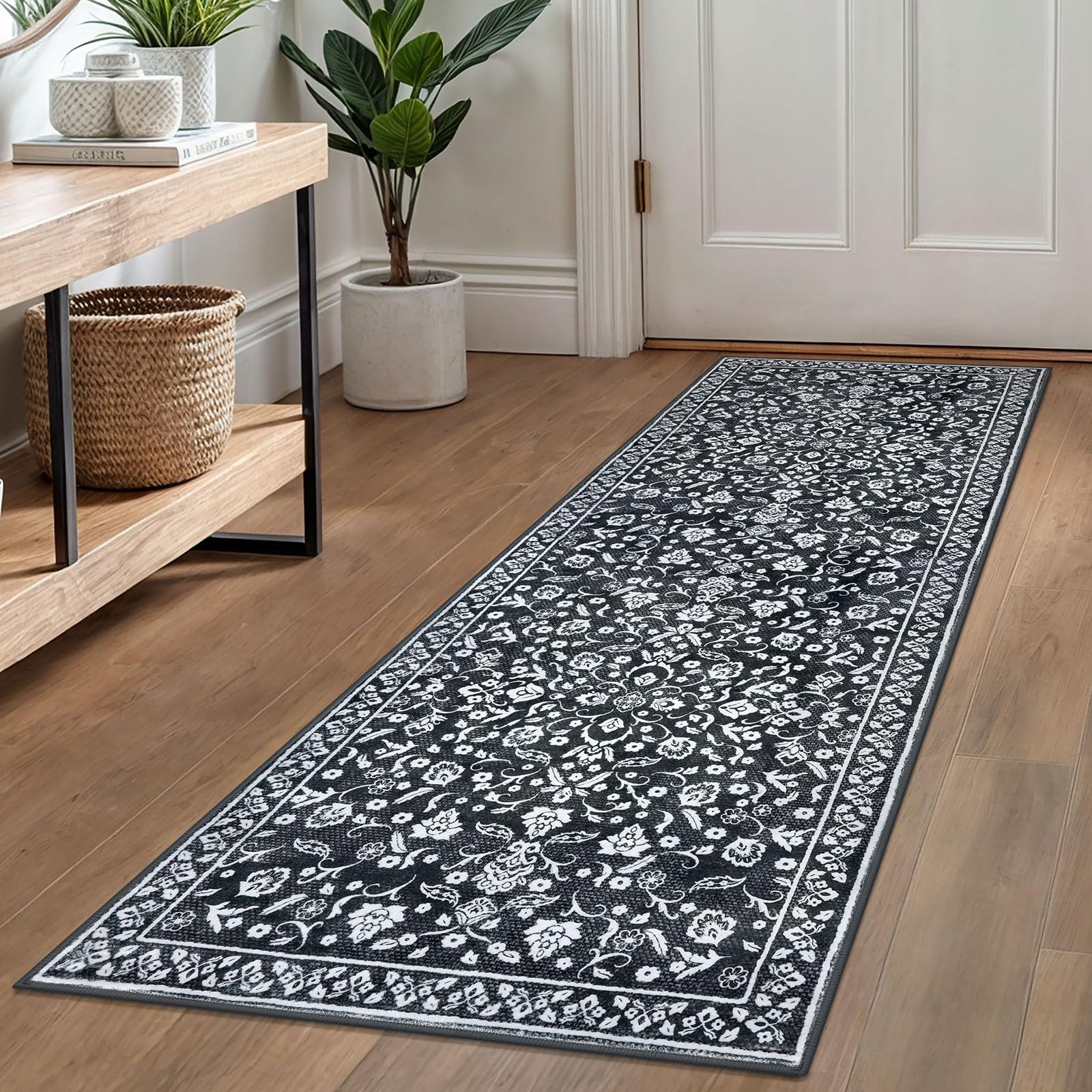 SILOLOOM Vintage Washable Runner Rug 2x6, Super Soft Black & White Hallway, Kitchen, Entryway, Laundry Room, Bedroom Carpet โ image 1