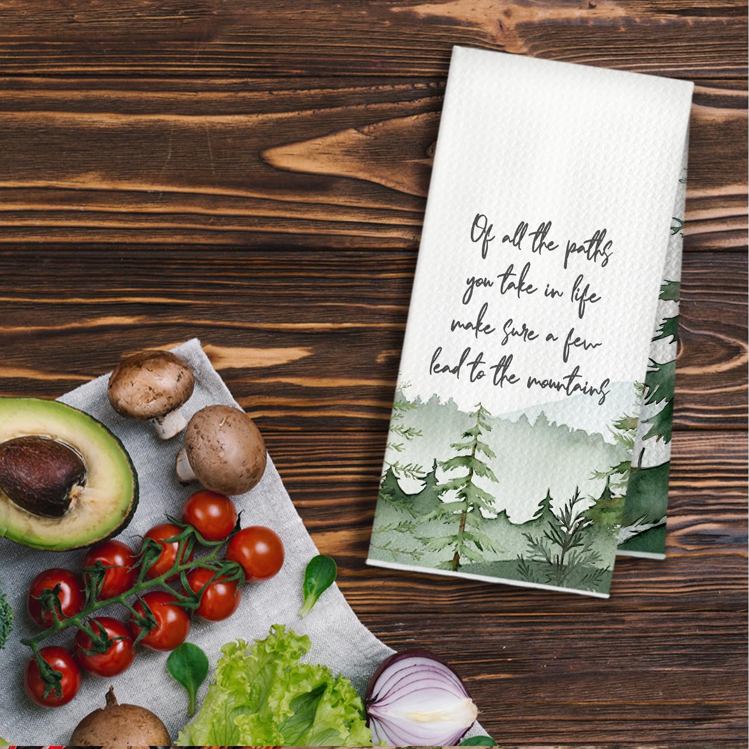 Inspirational Mountain Forest Kitchen Towels, Camping Hiking Lover Gifts Dish Tea Towels, of All The Paths You Take in Life Decorative Hand Towel for Bathroom Kitchen, 16x24 Inch - Image 4