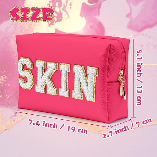 Miniatura 2 de Y1tvei Preppy Patch SKIN - Neceser de cosméticos con letras blancas, bolsa de maquillaje portátil de piel sintética, bolsa de almacenamiento diario,