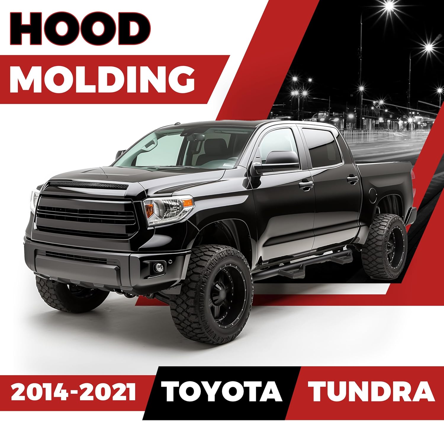 HECASA Hood Scoop Compatible with 2014-2021 Toyota Tundra Replacement for 761800C030 TO1231102 REPT133702 Front Black Upper Grille Bulge Molding Platinum Style