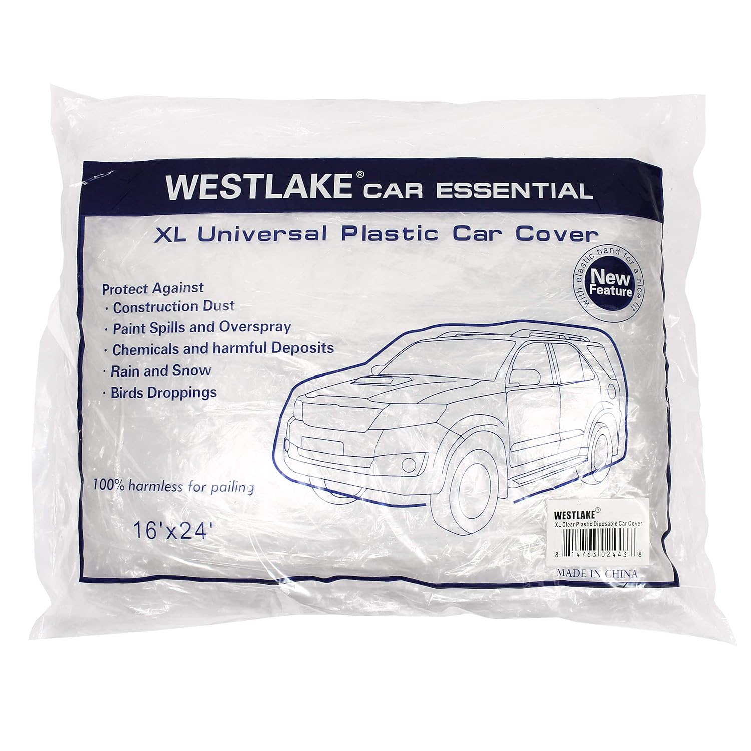 West Lake Car Essential Universal Disposable Clear Plastic Car Cover Suitable for SUV Sedan Mini Van 24 Feet