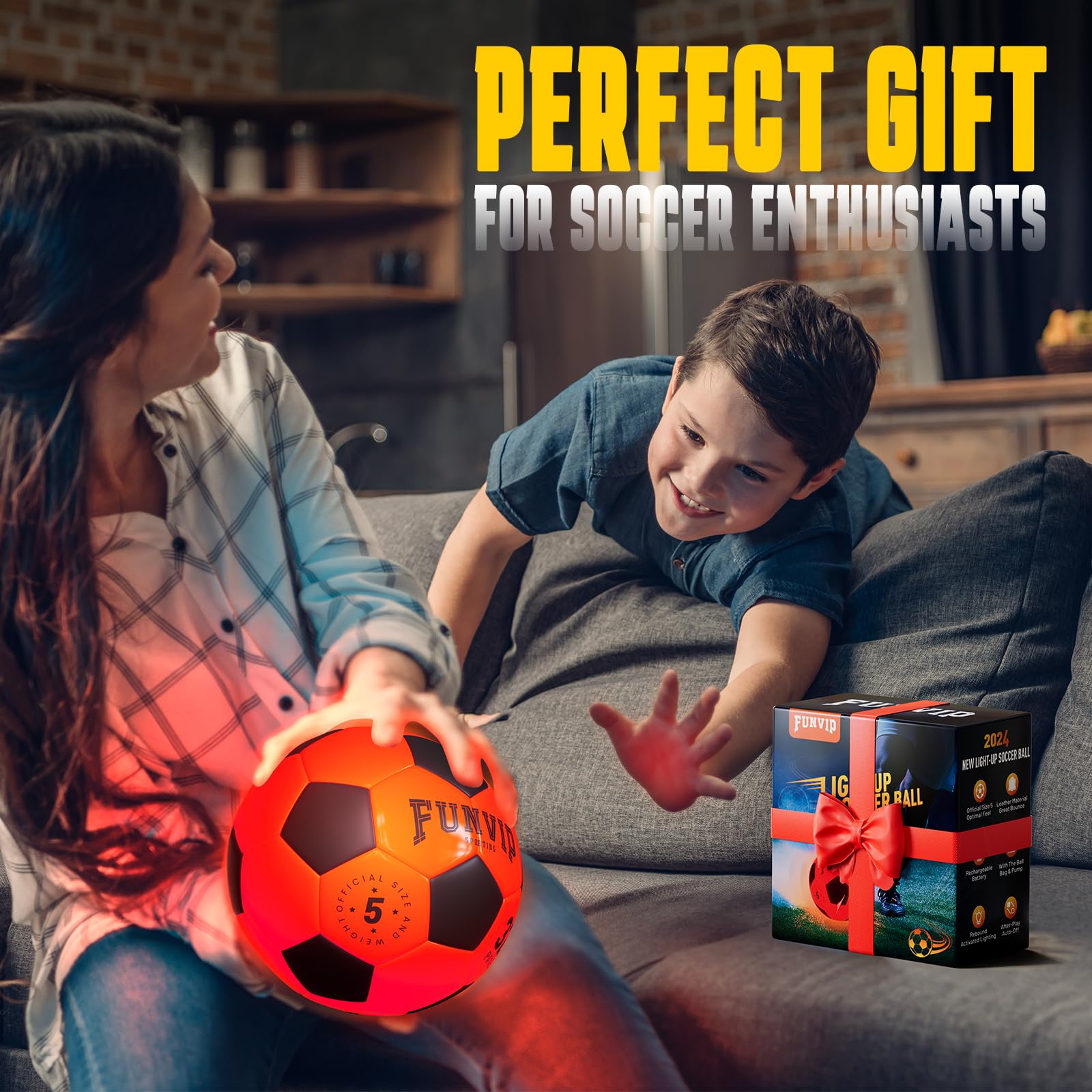 Funvip Light Up LED Soccer Ball, Rechargeable Glow in The Dark Soccer Ball with Bag, Christmas Birthday Soccer Gifts for 8-12 Years Old Boy Kids Teens, Cool Boy Toys Gifts for Ages 8 9 10 11 12+ - Image 7