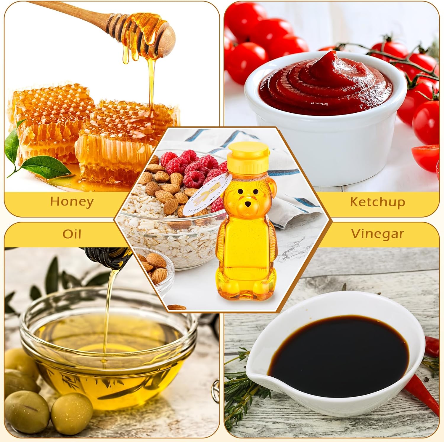 Mifoci 48 Pcs 8 oz Plastic Bear Honey Squeeze Bottle with Flip Top Lid Empty Honey Jar Containers Bear Cup with 48 Thank You Tags and Jute Rope for Baby Shower Favor