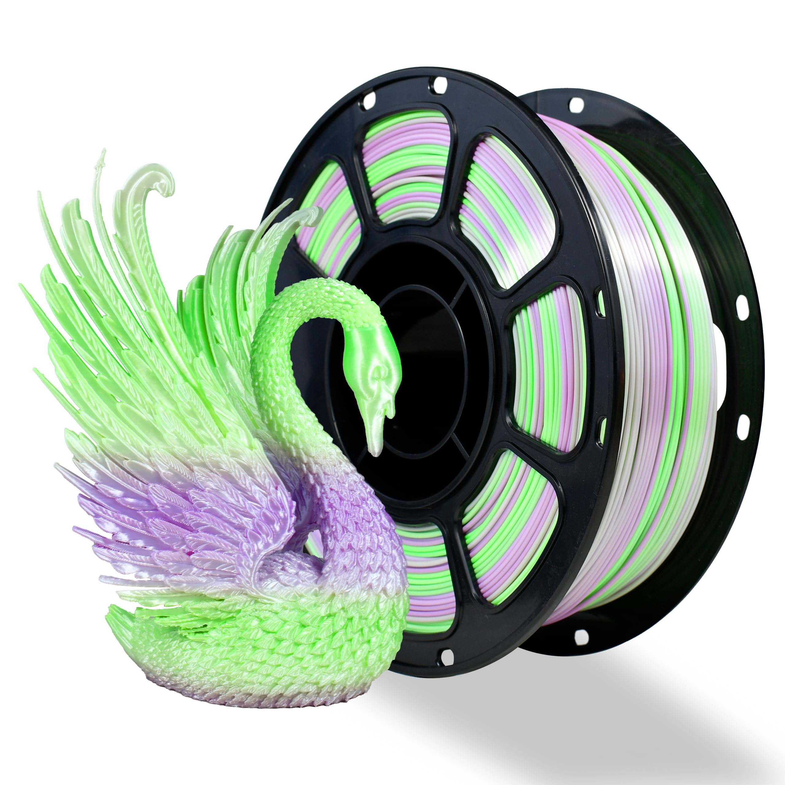 iBOSS Silk PLA+ Gradient 3D Printing Filament, 1KG Spool 1.75mm Silk Shiny Green Purple Gradient Printer Filament 2.2lb Brighter New Version, Neatly Wound 3D Printing Filament Compatible