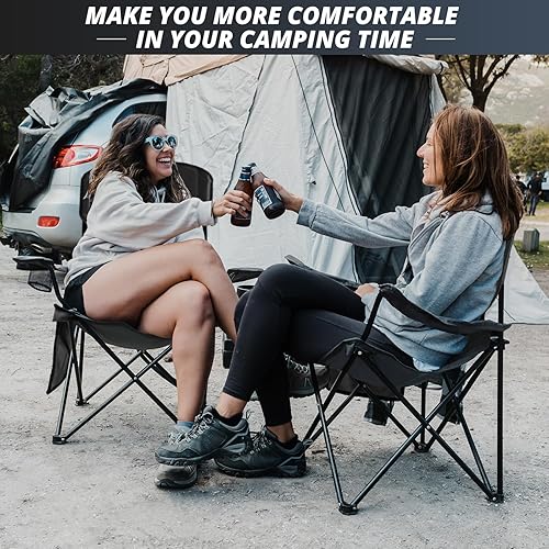 Miniatura 2 de 2 sillas plegables de campamento de playa al aire libre con soporte para tazas, bolsillo de almacenamiento, bolsa impermeable, silla con brazos para