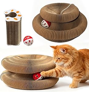 2-Pack Magic Organ Cat Scratcher Pad, Interactive Cat Toy with Bell Balls, Reversible Corrugated Cardboard Scratching Board for Indoor Cats, Claw Care & Furniture Protection