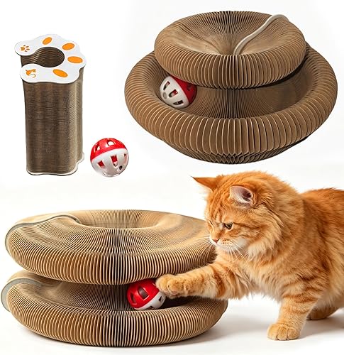 2-Pack Magic Organ Cat Scratcher Pad, Interactive Cat Toy with Bell Balls, Reversible Corrugated Cardboard Scratching Board for Indoor Cats, Claw Care & Furniture Protection